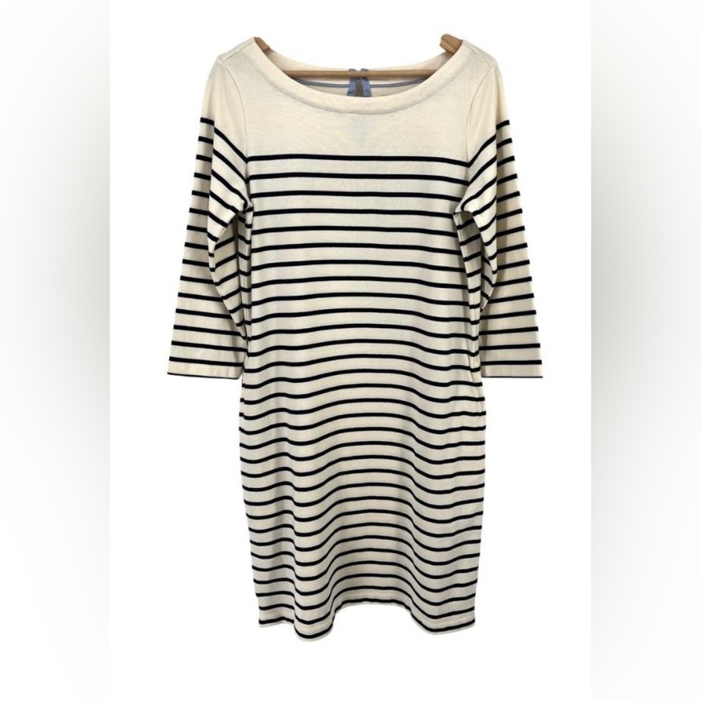 L.L. Bean Heritage Mariner Shirt Dress Glacier Cream Blue Stripe Cotton Size M